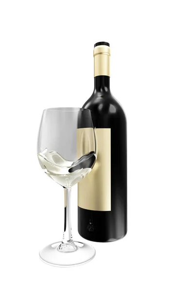 Copa Vino Botella Con Fondo Blanco — Foto de Stock