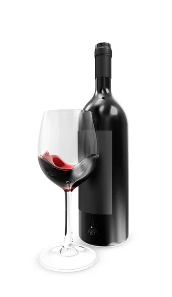 Copo Vinho Tinto Uma Garrafa Fundo Isolado Preto Branco — Fotografia de Stock