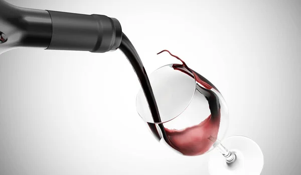 Garrafa Vinho Com Líquido Vermelho Sobre Fundo Branco — Fotografia de Stock