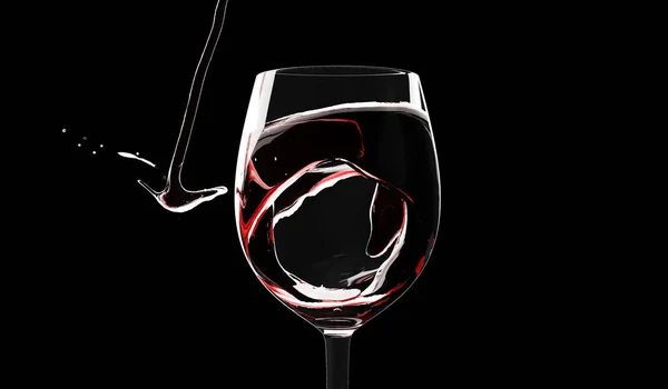 Verre Vin Rouge Avec Réflexion Sur Fond Noir — Photo