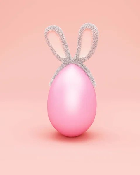 Uovo Pasqua Con Nastro Rosa Sfondo Pastello Illustrazione — Foto Stock