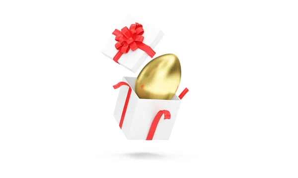 Confezione Regalo Oro Con Fiocco Dorato Nastro Illustrazione — Foto Stock