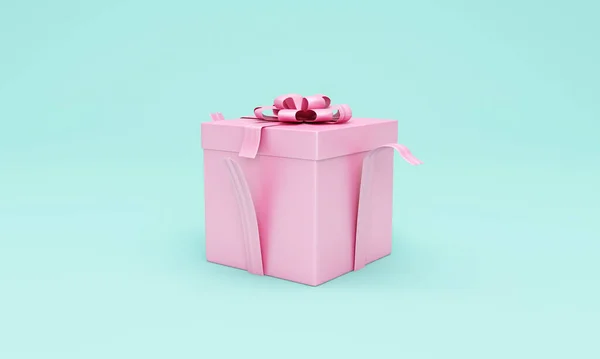 Caja Regalo Con Lazo Rosa Sobre Fondo Azul Renderizado —  Fotos de Stock