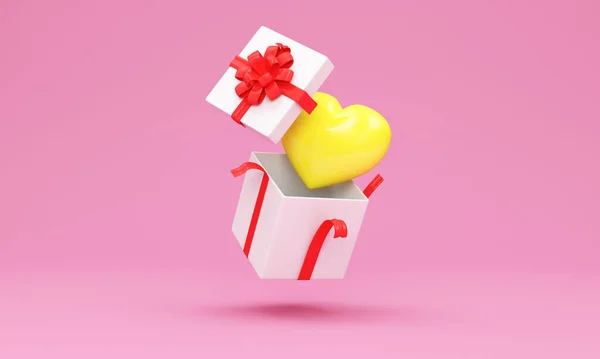 Geschenkdoos Met Hartvormige Papieren Hartjes Roze Achtergrond Destructie — Stockfoto