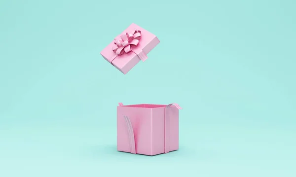Geschenkdozen Met Roze Lint Pastelachtergrond Destructie — Stockfoto