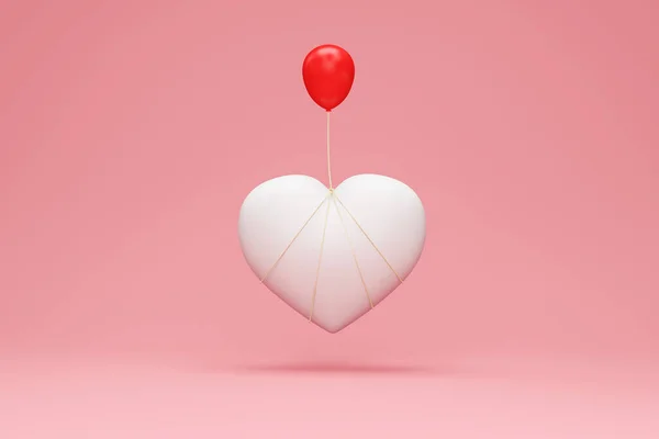 Rendu Ballon Blanc Forme Coeur Sur Fond Rose — Photo