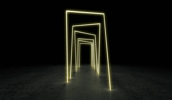 Weergave Van Een Futuristische Tunnel Met Een Gloeiend Neon Licht — Stockfoto
