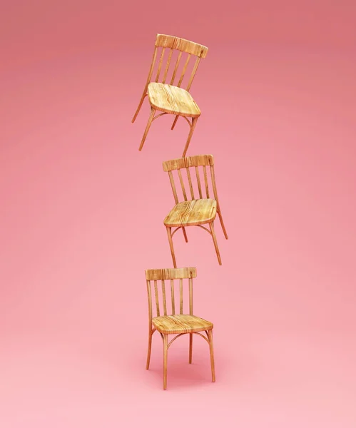 Render Chair Wooden Chairs Pink Background — Stock Photo, Image