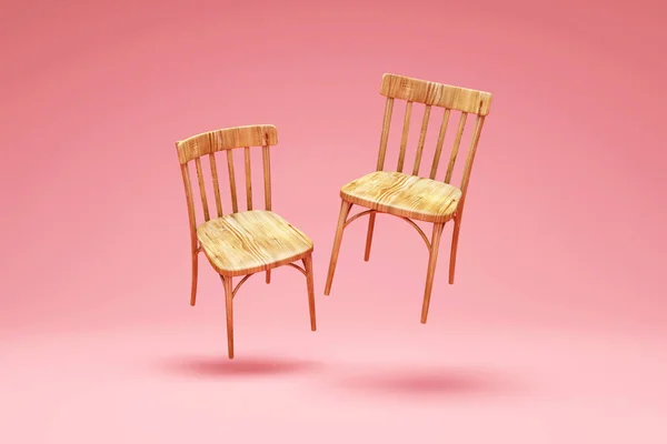 Drewniane Krzesło Różowym Tle — Zdjęcie stockowe