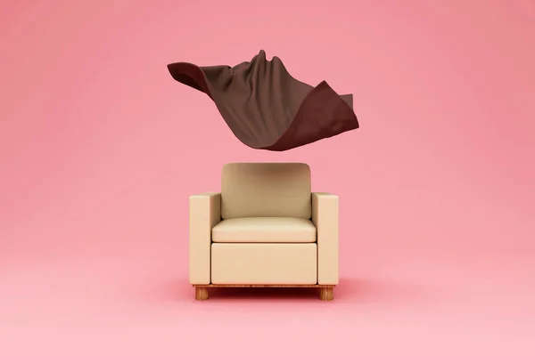 Darstellung Eines Modernen Rosafarbenen Sessels Auf Violettem Hintergrund — Stockfoto