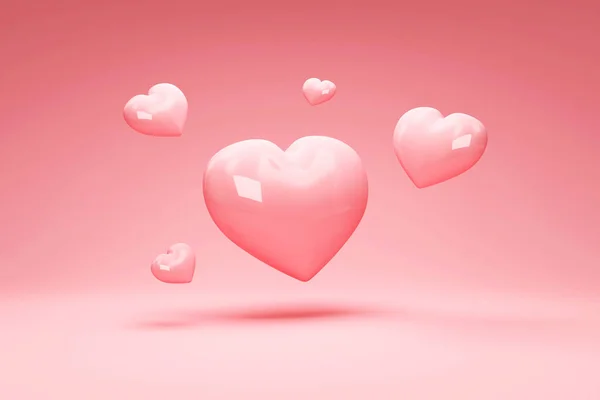 Рендеринг Красивого Розового Шарика Форме Сердца Сердцами Голубом Фоне — стоковое фото