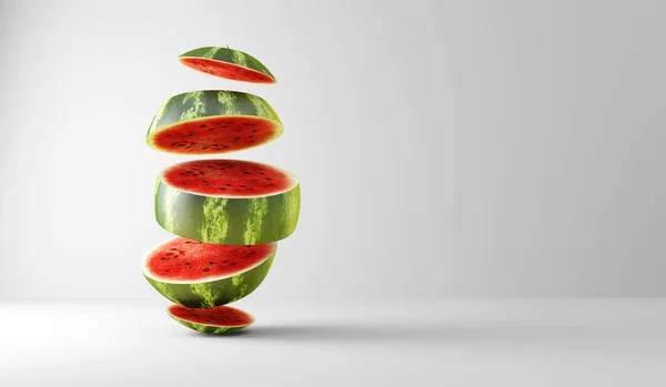Verse Rijpe Watermeloen Plakjes Witte Achtergrond Rechtenvrije Stockfoto's