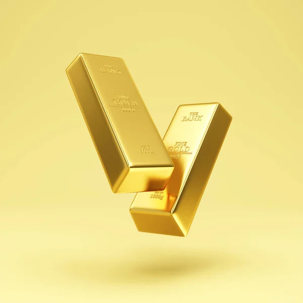 黄金の背景を持つ金の棒3Dレンダリング ストック写真