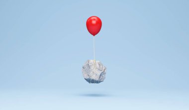 Mavi zemin üzerinde bir top olan renkli bir balonun 3D görüntüsü