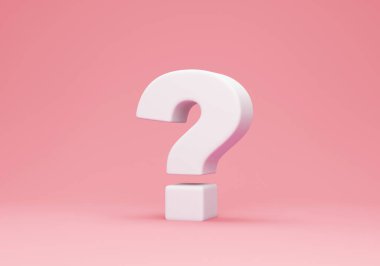 Pembe arka planda soru işareti simgesi. 3d illüstrasyon