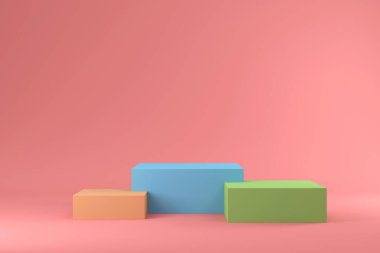 Pembe arka planda 3D podyum canlandırması. en küçük geometrik şekil.