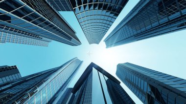 Mavi gökyüzü olan modern ofis binası