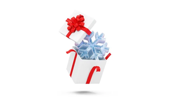 礼品盒 红色蝴蝶结和缎带 3D渲染孤立的白色背景 — 图库照片