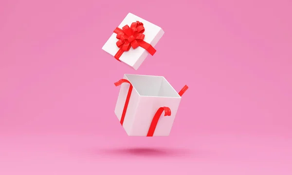 Caja Regalo Con Una Cinta Rosa Sobre Fondo Azul Renderizado —  Fotos de Stock