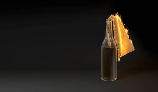 Molotov Cocktail Een Donkere Kamer Met Een Burning Usa Flag — Stockfoto