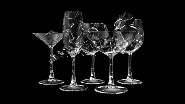 Drick Glas Kraschade Svart Bakgrund Återgivning — Stockfoto