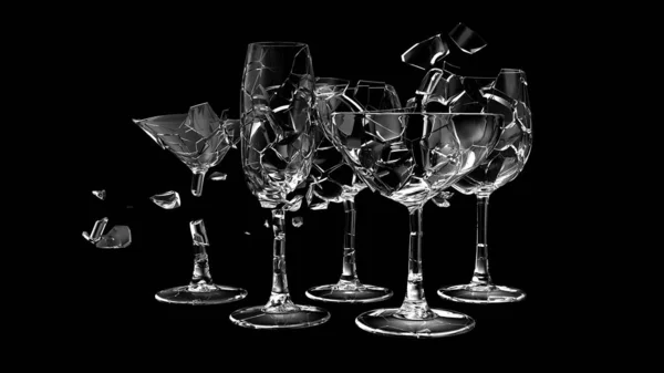 Напиток Glasses Разлит Черном Фоне Рендеринг — стоковое фото