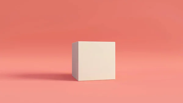 Puste Białe Papierowe Pudełko Makieta Różowym Tle Renderowanie — Zdjęcie stockowe