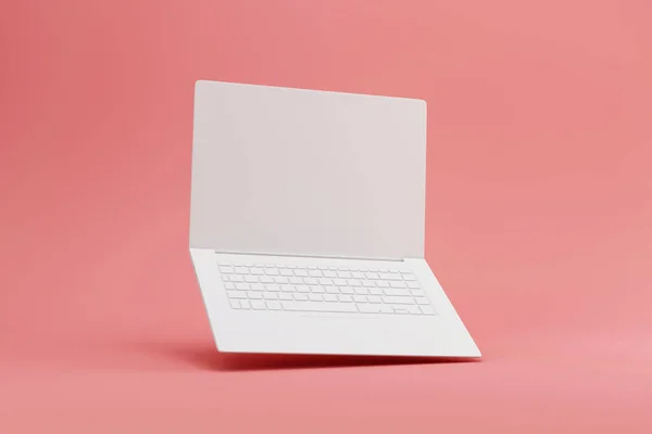 粉色背景的笔记本电脑 3D渲染 — 图库照片