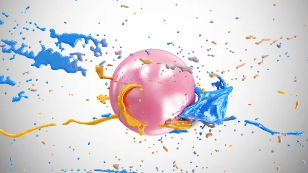 Multicolor Paint Splash Rózsaszín Gyöngyre Gradiens Alapon Renderelés — Stock Fotó