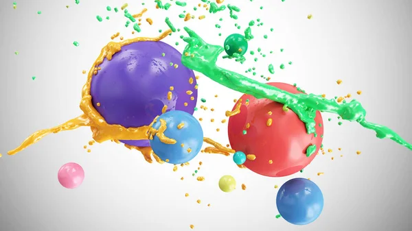 Color Paint Splash Las Esferas Multicolores Sobre Fondo Degradado Renderizado —  Fotos de Stock