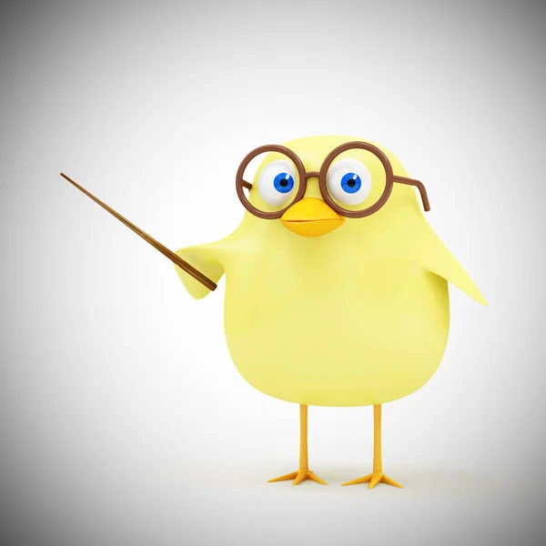 Cartoon Funny Little Chicken Teacher School Pointer Gradient Background Rendering — Stock Photo, Image