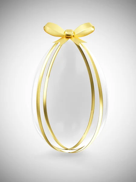 Empty Blank Glass Easter Egg Golden Ribbon Bow Gradient Background — Stock Photo, Image