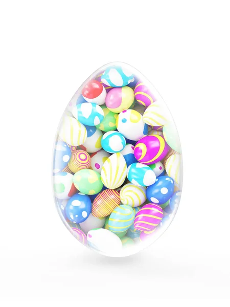 Glas Big Easter Egg Met Een Hoop Geschilderde Paaseieren Binnenin — Stockfoto