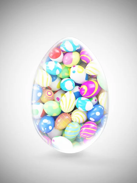 Glass Big Easter Egg Heap Painted Easter Eggs Gradient Background — Stock Photo, Image