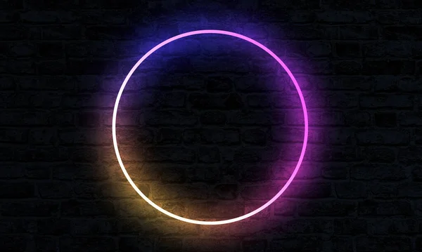 Lege Cirkel Neon Sign Bakstenen Muur Met Verlichting Weergave — Stockfoto