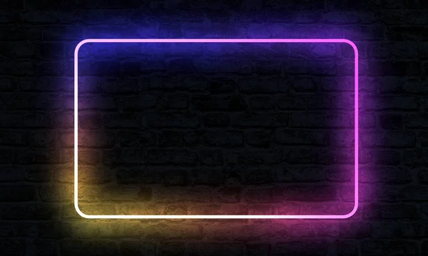 Empty Neon Sign Illumination Brick Wall Rendering — Stock Photo, Image