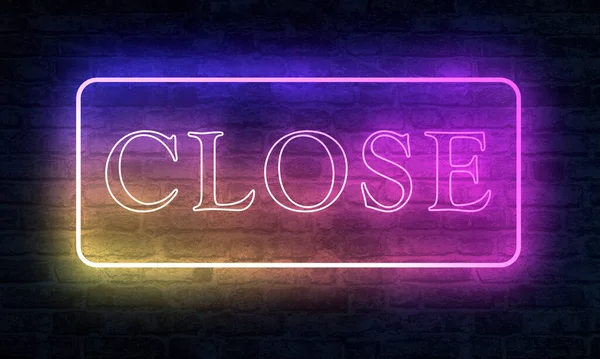 Neon Close Značka Osvětlením Cihlové Zdi Vykreslování — Stock fotografie