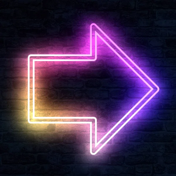 Neon Arrow Symbol Illumination Brick Wall Rendering — Stock Photo, Image