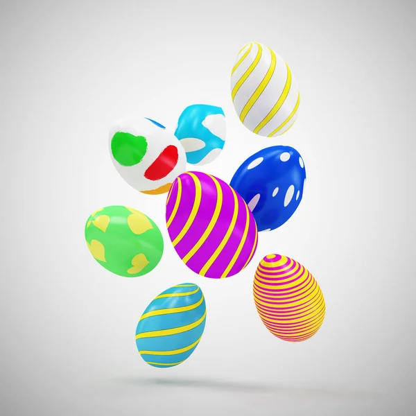 Montón Huevos Pascua Pintados Sobre Fondo Degradado Renderizado —  Fotos de Stock