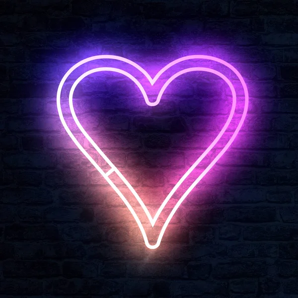 Neon Gloeiend Hart Licht Bakstenen Muur Achtergrond Vectorillustratie — Stockfoto