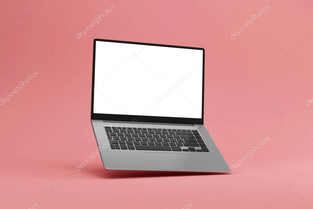 laptop on pink background. 3d rendering