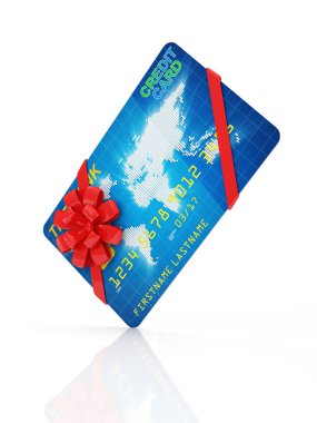 kredi kartı ile kırmızı kurdele ve yay