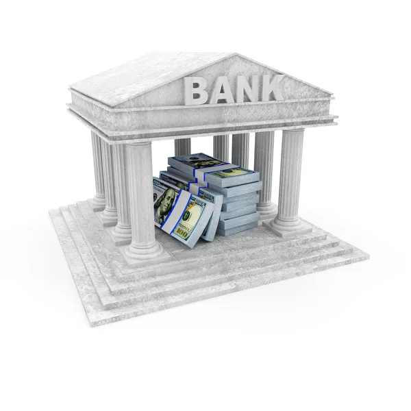 Icono del banco con pila de billetes de dólar —  Fotos de Stock