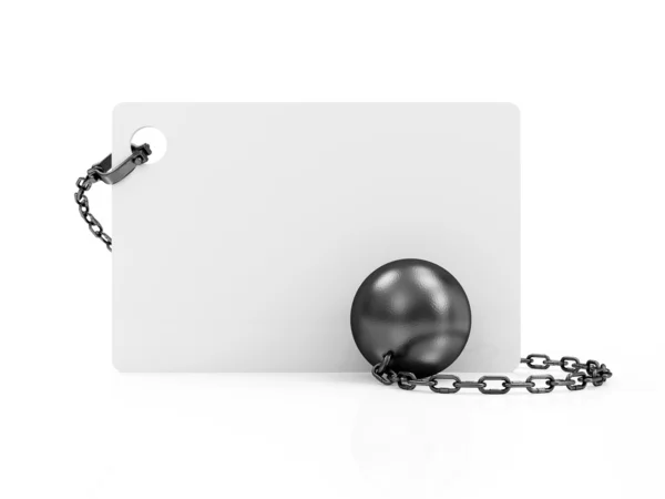 Heavy Ball and Chain with Blank Board — Stock Photo, Image