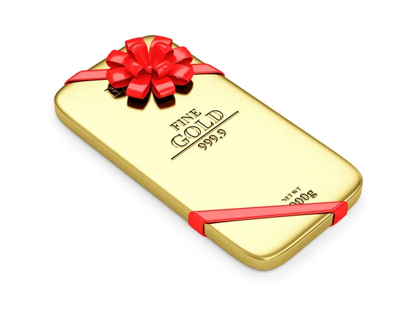 Flat Golden Bar with Red Ribbon and Bow — Stock Photo, Image
