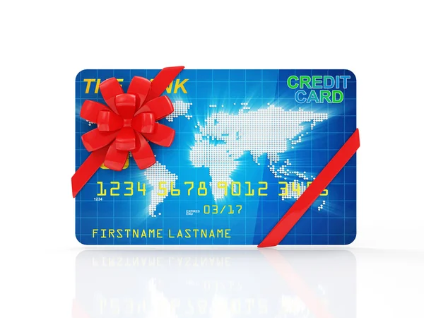 Кредитная карта с красной лентой и луком — стоковое фото