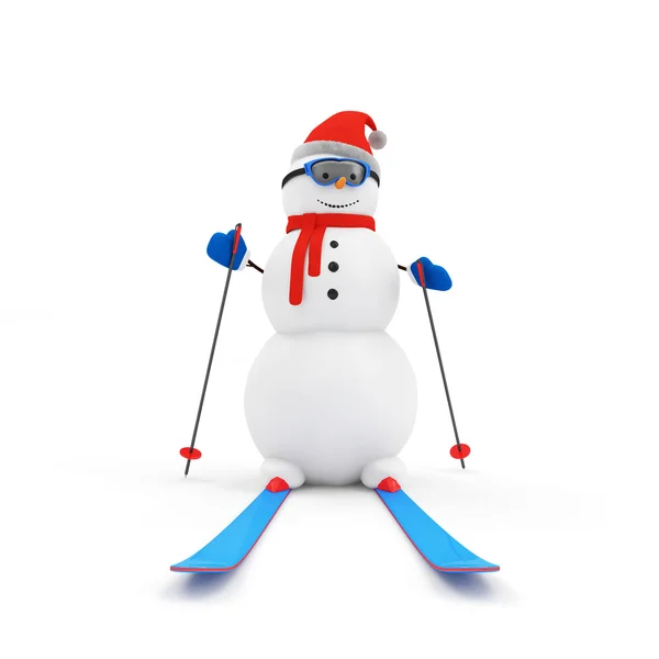 Happy Snowman on Skiing — Stock Photo, Image