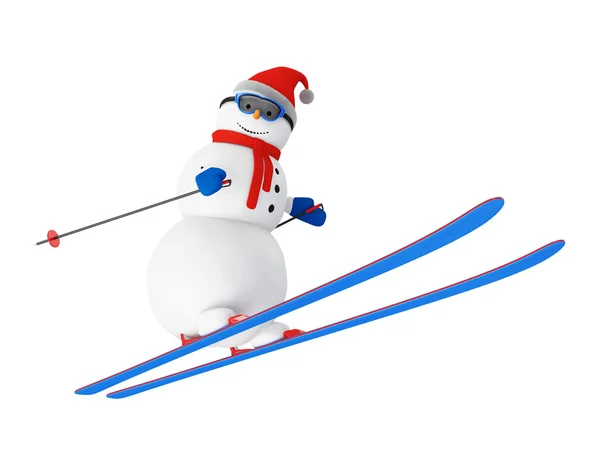 Happy Snowman on Ski Jumping — Stock Photo, Image