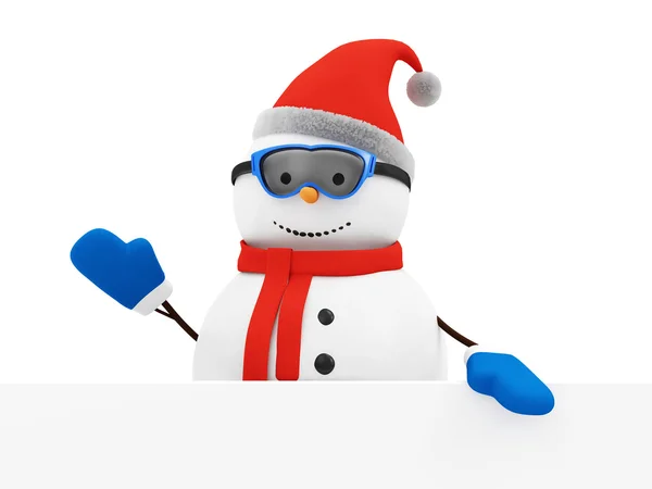 Happy Snowman Greeting with Blank Board — Stock Photo, Image