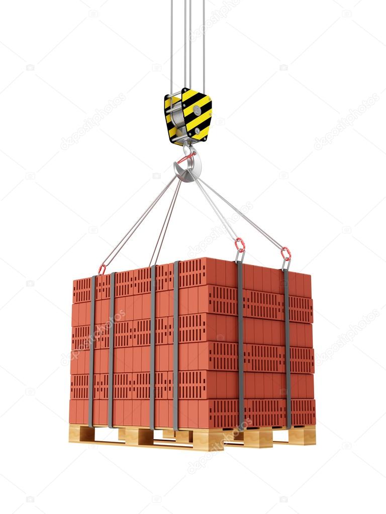 Crane Hook with Stacked Red Bricks